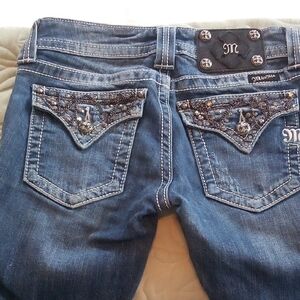 Miss Me Blue Boot Cut Jeans with Embroidered Back